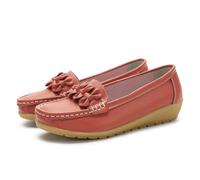 Womens Wide Fit Leather Loafers Classic Moccasins Wedge Heels Nursing Shoes Breathable Comfy Casual Slip-on Loafers All Seasons Lightweight Driving Walking Loafers Work Office Dress Shoes Red