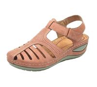 Women's Wide Fit Orthopedic Wedge Sandals Summer Arch Support Gladiator Sandals Comfortable Platform Wedges Shoes Closed Toe Wedges Outdoor Plantar Fasciitis Sliders for Camping Trips