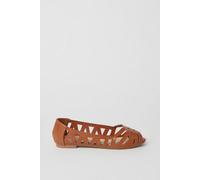 Womens Wide Fit Prim Peep Toe Ballet Flats Tan 4
