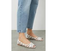 Womens Wide Fit Prim Peep Toe Ballet Flats White 6