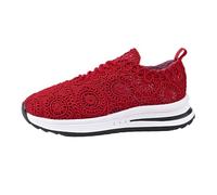 Womens Wide Fit Running Trainers Women's Lightweight Orthopedic Sneakers Women's New Casual Comfortable Mesh Breathable Front Canvas Sports Casual Shoes Womens Trainers Red