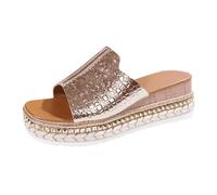 Women's Wide Fit Sandals with Arch Support Slip-On Platform Wedge Slides Thick-Soled Comfort Slippers for Walking, Holiday & Casual Dress Summer Holiday Beach Outdoor Travel Shoes Rose Gold