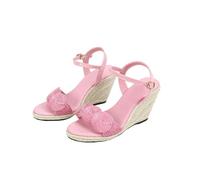 Women's Wide Fit Wedge Platform Sandals with Ankle Strap - Plus Size Walking Shoes, Non-Slip Sole, for Travel, Vacation,Pink,7 UK