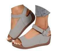Women's Wide Fit Wedge Sandals Comfortable Wedges Women's Ankle Strap Sandals Open Toe Lightweight White/Orange/Grey Options Tan Wedge Sandal Womens Walking Size 5 (Grey,7.5)