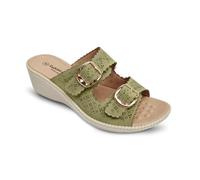 Womens Wide Fit Wedge Sandals EEE Fitting Twin Buckle Open Toe Strap Slip On Mule Beach Holiday Ladies Summer Massage Footbed (Sage Green, UK Footwear Size System, Adult, Women, Numeric, Wide, 6)