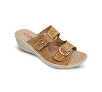 Womens Wide Fit Wedge Sandals EEE Fitting Twin Buckle Open Toe Strap Slip On Mule Beach Holiday Ladies Summer Massage Footbed (Beige, UK Footwear Size System, Adult, Women, Numeric, Wide, 4)