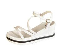 Women's Wide Fit Wedges Platform Wedge Sandals Women's Thick Sandals Comfortable And Versatile Beach Casual Rope Ankle Heels Open Toe Shoes Black Woman Sandal Shoes (White, 5)