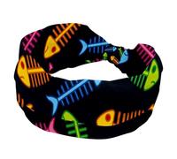 Women's Wide Hairbands, Fish Bone Pink Green Blue Orange Soft Turban Headband, Non Slip Head Wraps, Elastic Sweat Yoga Workout Headband Cross Knotted Hairwrap Bandana