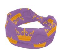 Women's Wide Hairbands, Golden Queen Crown Purple Background Soft Turban Headband, Non Slip Head Wraps, Elastic Sweat Yoga Workout Headband Cross Knotted Hairwrap Bandana