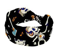 Women's Wide Hairbands, Soft Turban Headband, Funny Skeleton Dancing Musical Notes Non Slip Head Wraps, Elastic Sweat Yoga Workout Headband, Cross Knotted Hairwrap Bandana