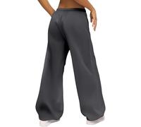 Women's Wide Leg Baggy Sweatpants Low Rise Tall Comfy Open Bottom Joggers Drawstring Straight Leg Wide Legged Open Leg Sweat Pants with Pockets Loose Cozy Track Pants Loose Fit 2025 Dark Gray