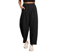 Womens Wide Leg Barrel Pants Elastic High Waisted Side Pocket Palazzo Trousers Business Work Casual Pants Plus Size Pants for Women Work Casual High Waist (Black, XXL)