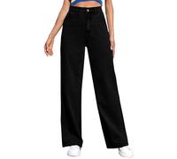 Womens Wide Leg Jeans High Waist Stretchy Zip Fly Belt Loop Baggy Denim Pants Fashion Casual Streetwear Lightweight Cozy Loose Straight Jeans with Pockets