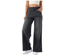 Womens Wide Leg Jeans Loose High Waisted Straight Pants with Pockets Summer Spring Casual Denim Long Trouser Stretch Jeans Y2K Streetwear Vintage Baggy Trousers with Elasticated Waist(Dark Gray, S)