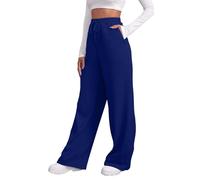 Women's Wide Leg Sweatpants Cozy Fleece Boyfriend Casual Jogger Pants Straight Leg Baggy Elastic High Waisted Sport Yoga Pants Plain Loose Tracksuit Bottoms Joggers UK Blue M