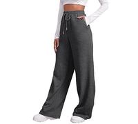 Women's Wide Leg Sweatpants Cozy Fleece Boyfriend Casual Jogger Pants Straight Leg Baggy Elastic High Waisted Sport Yoga Pants Plain Loose Tracksuit Bottoms Joggers UK Grey XL