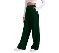 Women's Wide Leg Sweatpants Cozy Fleece Boyfriend Casual Jogger Pants Straight Leg Baggy Elastic High Waisted Sport Yoga Pants Plain Loose Tracksuit Bottoms Joggers UK Green M