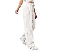 Womens Wide Leg Sweatpants - Elastic High Waisted Ribbed Drawstring Loose Fit Pants Straight Leg Trousers Y2K Casual Solid Color Joggers with Pockets Baggy Comfort breathable for Fitness Running