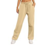 Women's Wide Leg Sweatpants Fleece Lined Joggers Thermal Warm Trousers Straight Leg Jogger Pants High Waisted Sport Yoga Pants Ladies Tracksuit Bottoms Petite Joggers (B-Khaki, S)
