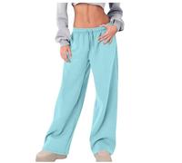Women's Wide Leg Sweatpants High Elastic Waist Baggy Pants Y2K Casual Solid Color Joggers with Pockets Light Blue
