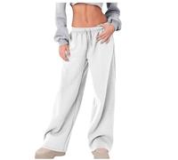 Women's Wide Leg Sweatpants High Elastic Waist Baggy Pants Y2K Casual Solid Color Joggers with Pockets White