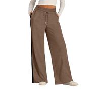 Womens Wide Leg Sweatpants with Contrast Side Stripe, High-Waisted Drawstring Lounge Pants, Casual Loose Fit Trousers for Workout & Daily Wear Brown