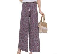 Women's Wide Leg Trousers, Average Size, Floral Printed Draped Pleated Pants, Ice Silk Fabric with Drawstring, Casual Home Lounge and Commuting Wear for Ladies(K9183-2)