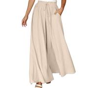 Womens Wide Leg Trousers Summer Culottes Elastic High Waist Flowy Palazzo Trousers Loose Flared Pants Casual Baggy Trousers with Drawstring Pockets Lightweight Work Bottoms for Ladies