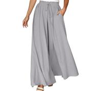 Womens Wide Leg Trousers Summer Culottes Elastic High Waist Flowy Palazzo Trousers Loose Flared Pants Casual Baggy Trousers with Drawstring Pockets Lightweight Work Bottoms for Ladies