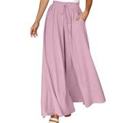 Womens Wide Leg Trousers Summer Culottes Elastic High Waist Flowy Palazzo Trousers Loose Flared Pants Casual Baggy Trousers with Drawstring Pockets Lightweight Work Bottoms for Ladies