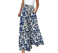 Womens Wide Leg Trousers Summer Culottes Elastic High Waist Flowy Palazzo Trousers Loose Flared Pants Casual Baggy Trousers with Drawstring Pockets Lightweight Work Bottoms for Ladies