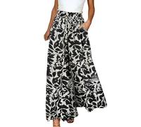 Womens Wide Leg Trousers Summer Culottes Elastic High Waist Flowy Palazzo Trousers Loose Flared Pants Casual Baggy Trousers with Drawstring Pockets Lightweight Work Bottoms for Ladies