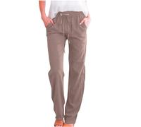 Womens Wide Leg Trousers Summer Linen Drawstring Long Pants with Pockets Ladies Straight Leg Trousers Casual Loose Solid Joggers Elastic Waist Holiday Tracksuit Bottoms Walking Going Out Work S-5XL