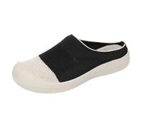 Womens Wide Toe Box Mule Shoes Arch Support Backless Sneakers Slip On Knit Mesh Breathable Trainers Closed Toe Non Slip Soft Sole Loafers Summer Lightweight Casual Flats,Black, Size 5.5