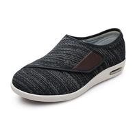 Women's Wide Width Casual Slip On Shoes, Lightweight Breathable Mesh Low Heel Rubber Foam Sole Comfort Walking Shoes for Swollen Feet Daily Wear, Black Gray -37.5 EU