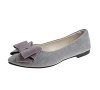Women's Wide Width Comfort Flat Suede lip On Ballet Shoes Memory oam Shallow Mouth Soft Bottom Bow Single Shoes rch Support hock Absorbing Flat Shoe for ffice Work Commuting (Grey, 6)