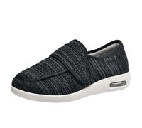 Women's Wide Width Diabetic Walking Shoes Adjustable Strap Air Cushion Sneakers for Edema Swollen Feet Elderly Breathable Orthopedic Shoes with Arch Support, Black Gray-37 EU
