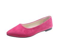 Women's Wide Width Flat Shoes - Ladies Pointed Toe Flock Slip On Office Ballet Flats Comfortable Fit Hot Pink