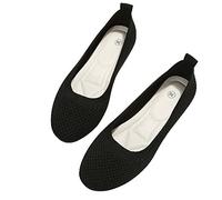 Women's Wide Width Flats Shoes Knitted Ballet Pumps Black Casual Soft Breathable Round Ballet Flat Suitable Dressy Comfortable Slip On Office Shoes Mesh Trainers