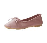 Women's Wide Width lip On Flat Ballet Shoes Bow Knot Soft Sole Comfortable Single Shoes Breathable Suede Bow Shallow Mouth Soft Bottom Fashion Flat Shoe for Casual rty Walking (Pink, 6)