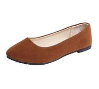 Women's Wide Width Loafers Slip On Flat Shoes Ladies Pointed Toe Low Top Suede Ballet Flats Office Classic Dress Shoes Lightweight Comfortable Loafer Brown