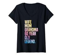 Womens Wife Mom Grandma 60 Year Old Legend Retro 60th Birthday V-Neck T-Shirt