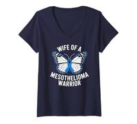 Womens Wife of a Mesothelioma Warrior Ribbon Butterfly Support V-Neck T-Shirt