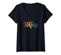 Womens Wifey Gay Marriage Lesbian Wedding Gift LGBT Pride Bride V-Neck T-Shirt