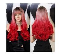 Women's Wig 25 Inch Daily Party Ombre Wine Red Synthetic Wig with Bangs Heat Resistant Fiber Long Wavy Curly Hair Wigs for Women Natural synthetict wigs