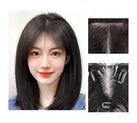 Women's Wig Bangs Wig Piece Full Real Human Hair Patch Fluffy Increase Hair Volume Fluffy Cover Gray Hair Hair Wig Women Party(13-(8-10)25CM-black)