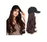 Women's Wig Baseball Cap with Hair extensions Hat Wigs Long Wavy Synthetic Wig for Daily Party Use(411-dark brown)