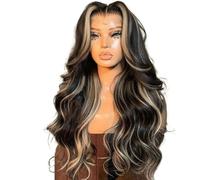 Women's Wig Black Gold Contrasting Large Wave Long Curly Hair Wig Naturally Fluffy To Show Off Temperament For Girls, Versatile Daily Styling Full Head Cover Human Wigs(22inch)