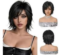 Women's Wig Black High-rise, Short Hair Wig, Eight Character Bangs, Neutral Style, Real Full Head Cover, Daily Wear Human Wigs(B)