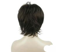 Women's Wig Black/wine red Short Straight Layered Hair Synthetic Full Wigs-6 Chestnut Brown-6inches